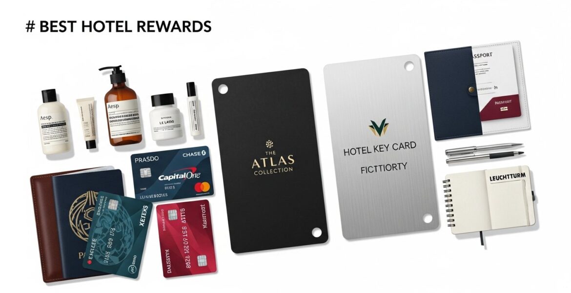 Illustration of hotel rewards credit cards with loyalty program points icon