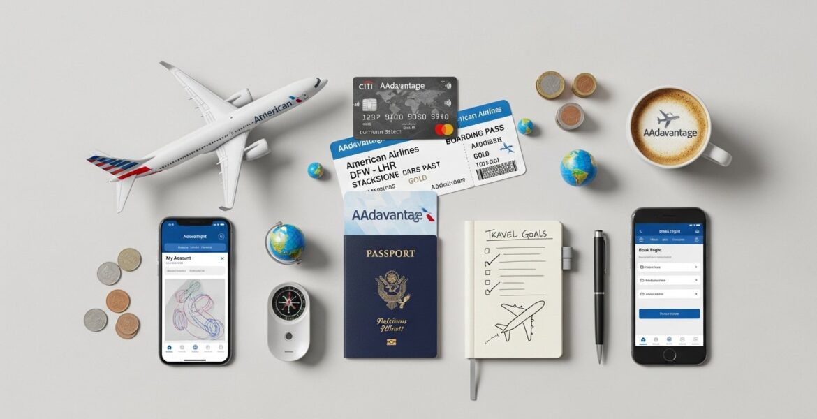 Featured illustration for American Airlines AAdvantage loyalty guide with logo and travel rewards icons